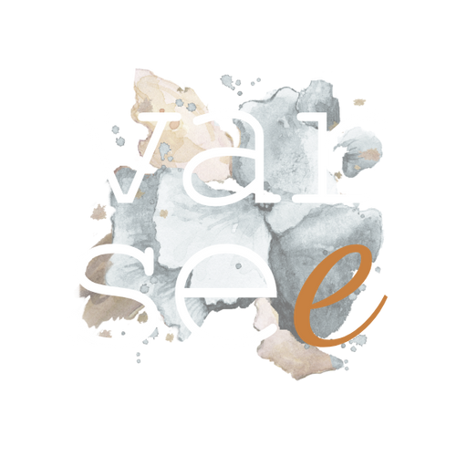 VARsee logo with brand name in white font over original watercolor flower on transparent background.
