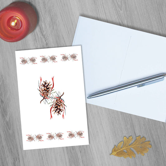 Red-ribboned Pinecone Design Pocket Notebook | 4.25"x5.5"