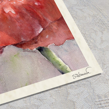 Giclée print corner detail of the artist's signature on archival Hahnemühle paper edge. The print is "flowerbed" by Silvana Varriale of VARsee Art.