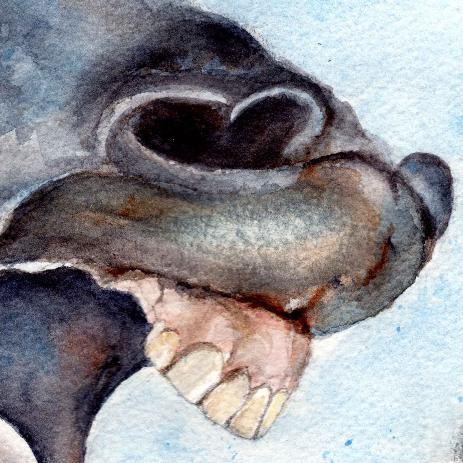 Closeup detail of VARsee Art giclee print featuring a large horse's nostrils and upper teeth, from an original watercolor by Silvana Varriale
