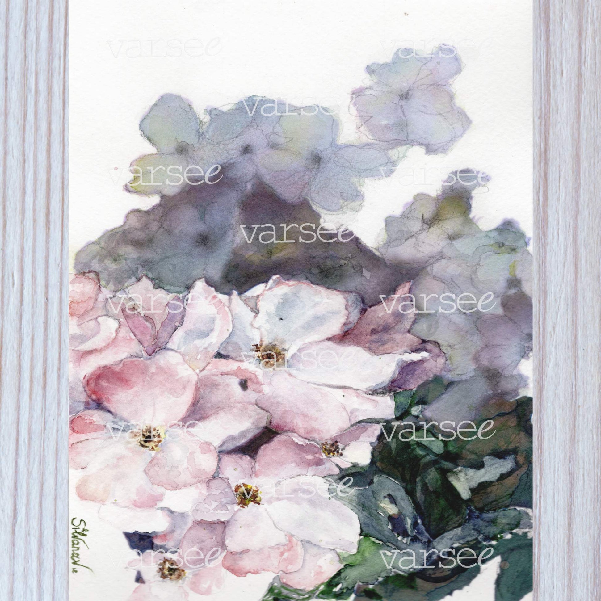 High-resolution scan of an original watercolor painting of wild roses.